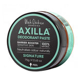Axilla bi-carb free barrier booster deodorant paste jar in Signature scent with black and green design on a white background