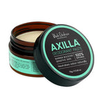 Axilla deodorant paste jar with lid open on a white background