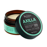 Axilla deodorant paste jar with lid open on a white background