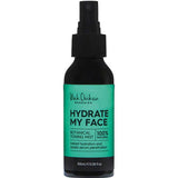 A black spray bottle labeled Black Chicken Remedies Hydrate My Face Toning Mist 100ml. This mint facial toner with Witch Hazel provides instant hydration and helps serum absorption. 100% natural.