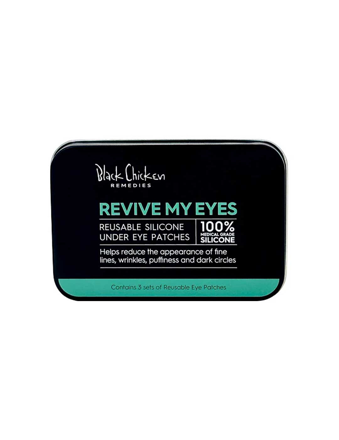 Black Chicken Remedies Revive My Eyes Reusable Silicone Under Eye Patches are 100% medical-grade silicone, boosting serum absorption and helping reduce fine lines, wrinkles, puffiness, and dark circles.