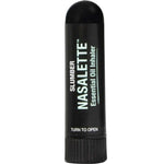 The Black Chicken Remedies Slumber Nasalette Essential Oil Inhaler is a black cylindrical tube labeled with instructions "TURN TO OPEN," ideal for bedtime aromatherapy to help you unwind with its calming essential oil blend.