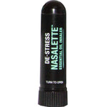 The Black Chicken Remedies De-Stress Nasalette Essential Oil Inhaler is a black, portable cylindrical tube for aromatherapy, featuring “TURN TO OPEN” instructions at the bottom.