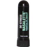 The Black Chicken Remedies De-Stress Nasalette Essential Oil Inhaler is a black, portable cylindrical tube for aromatherapy, featuring “TURN TO OPEN” instructions at the bottom.