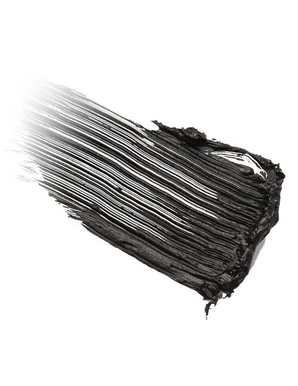Black texture swatch of 100% Pure Ultra Lengthening Mascara showing the fibre-rich formula.
