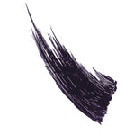 A thick, textured black brushstroke sweeps upward on white, with visible bristle marks and pointed ends, evoking the bold effect of 100% Pure Maracuja Mascara 10g by 100% Pure—a water-resistant formula ideal for sensitive eyes.