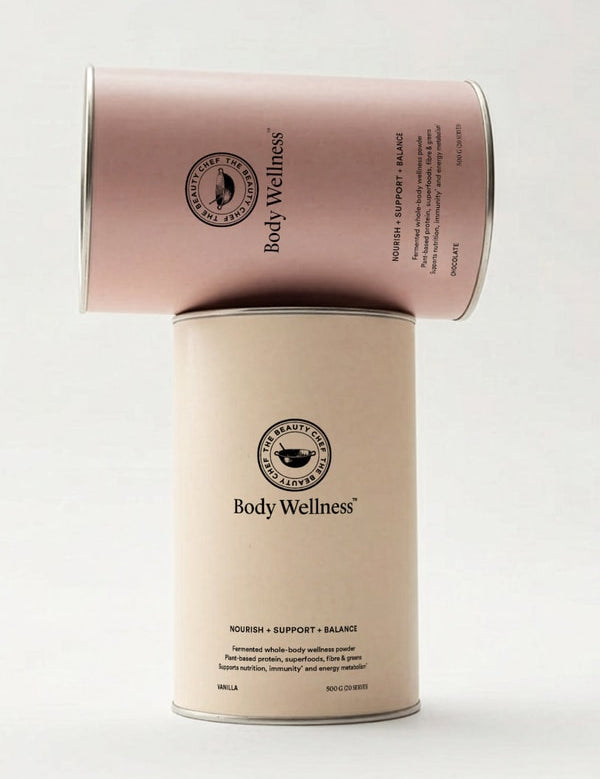The Beauty Chef Body Wellness Chocolate and Vanilla styled product photograph