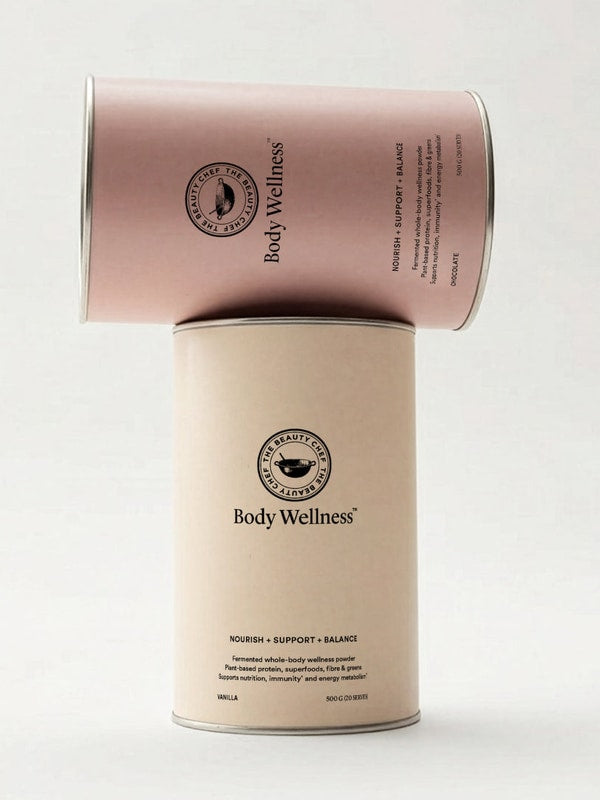 The Beauty Chef Body Wellness Chocolate and Vanilla styled product photograph