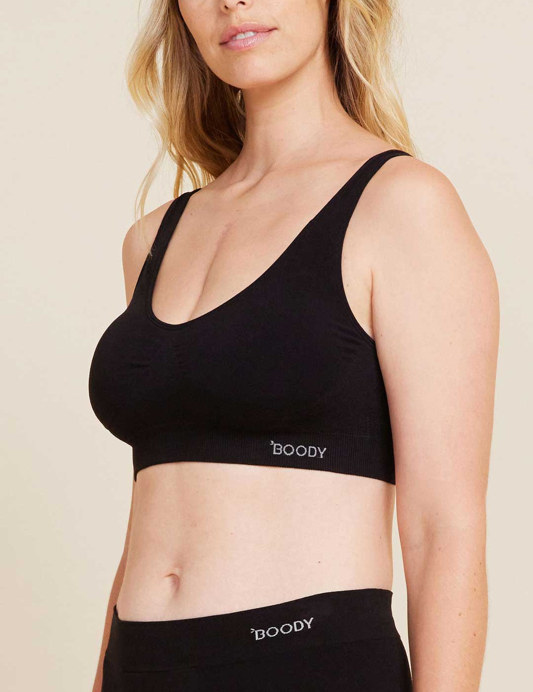 Boody Crop Bra in Black, front view