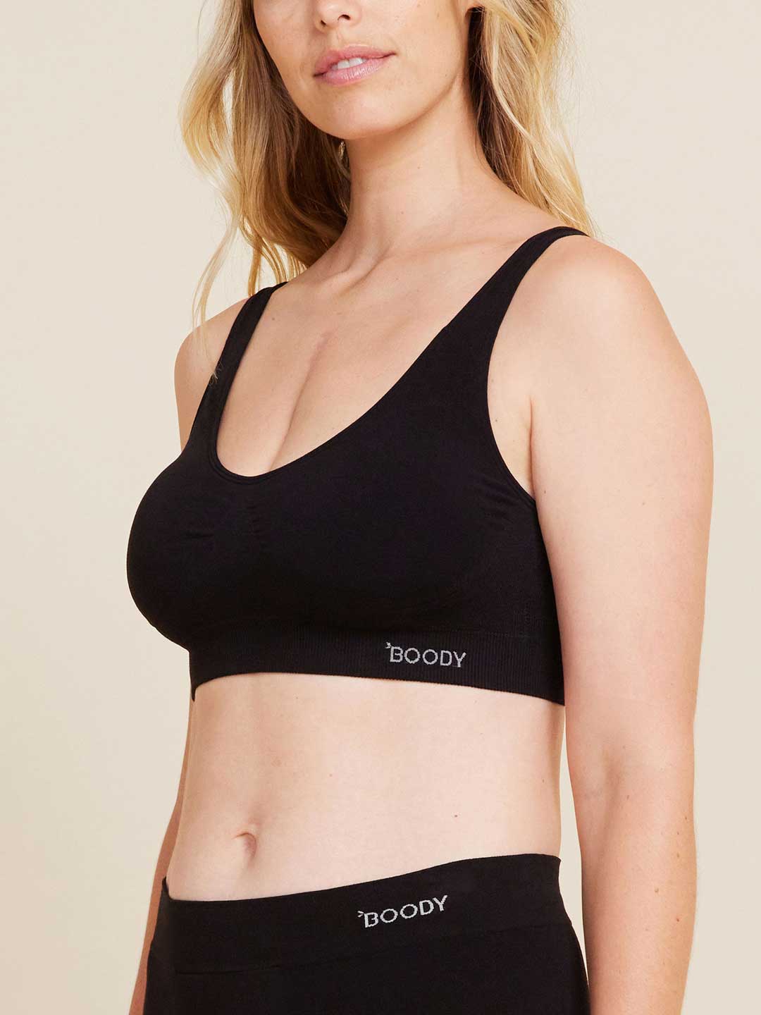 Boody Crop Bra in Black, front view