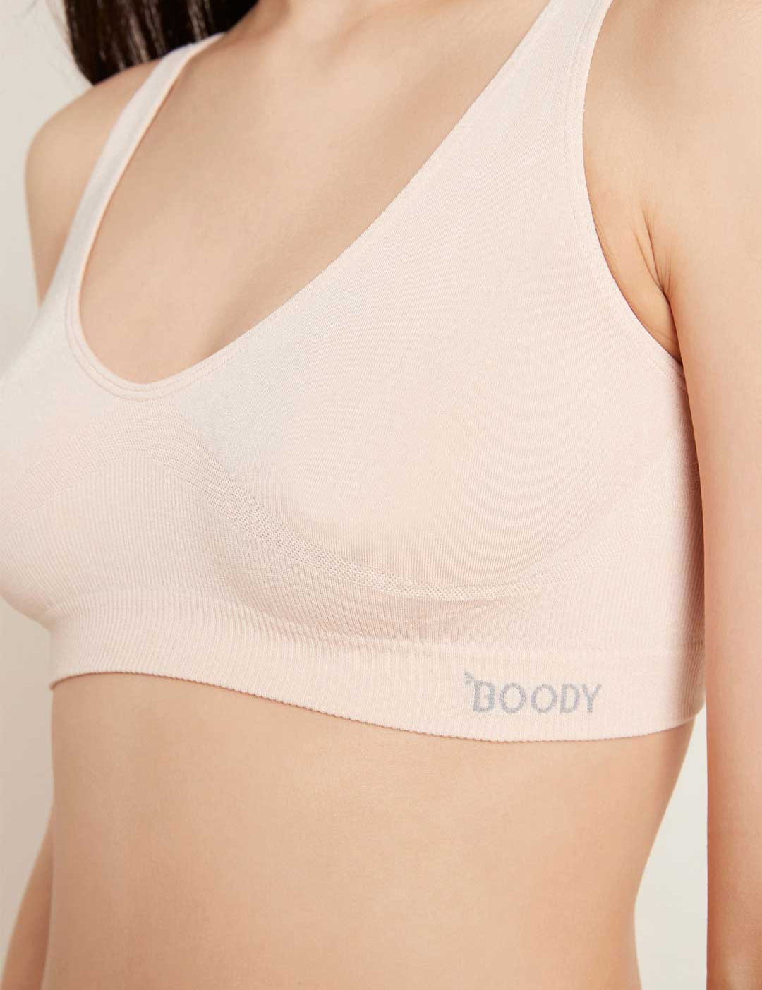 Boody Crop Bra in Shell, front view