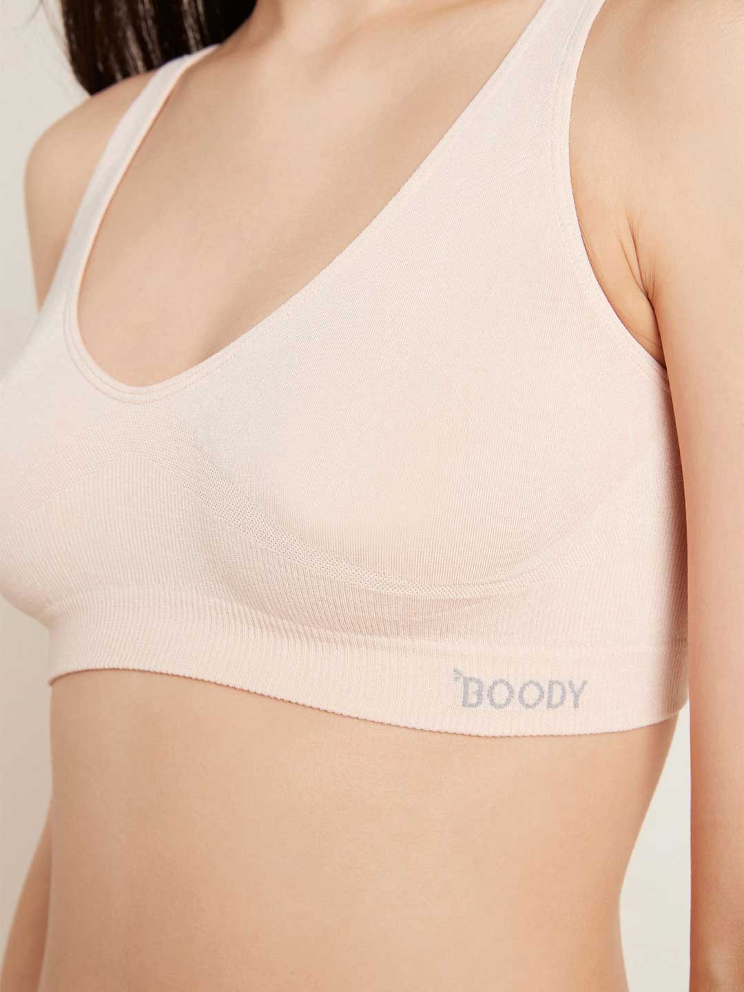 Boody Crop Bra in Shell, front view