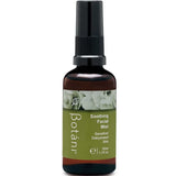 Botani Soothing Facial Mist 50ml is a brown spray bottle with a black cap and a green label decorated with white floral designs. This alcohol-free, hydrating mist is ideal for sensitive and dehydrated skin.