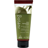 Botanië Olive Hand & Body Cream in a squeeze tube with a dark green label, olive branch graphic, and a black cap, shown on a plain white background.