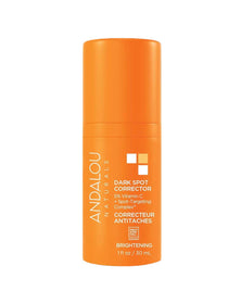 Andalou Brightening Dark Spot Corrector with 5% Vitamin C (30ml) targets hyperpigmentation with a spot-targeting complex, packaged in an orange bottle.
