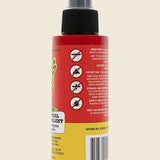 Bug-Grrr Off 100% Natural Insect Repellent Jungle Strength Spray comes in a red bottle with a black cap, back label warning icons and instructions, plus images of mosquitoes, flies, and ticks it effectively repels.