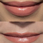 Before-and-after lip comparison wearing the Butterchew shade of 100% Pure Lip Caramel.
