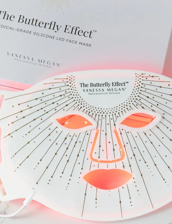 Model wearing the Vanessa Megan Butterfly Effect LED Face Mask