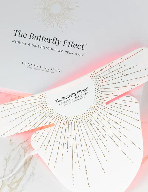 Model wearing the Vanessa Megan Butterfly Effect LED Neck Mask