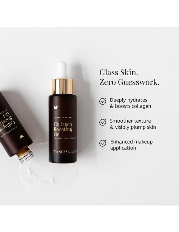 Glass skin benefits panel for Vanessa Megan Collagen Boosting Gel Serum