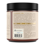 Back and side of The Age Hack CGN+ jar, with product-description text, a barcode, an Australian-made symbol and warning text on the cream label beneath the black lid.