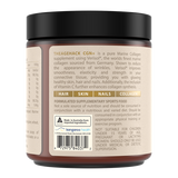 Back and side of The Age Hack CGN+ jar, with product-description text, a barcode, an Australian-made symbol and warning text on the cream label beneath the black lid.