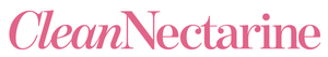 The words Clean Nectarine are written in large, bold, pink serif font on a white background.