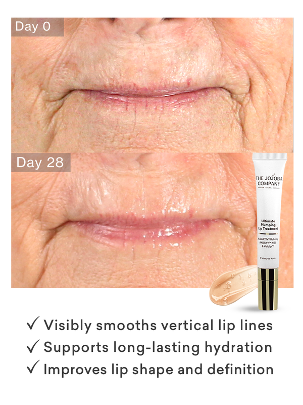 Before and after lip comparison using The Jojoba Company Ultimate Plumping Lip Treatment