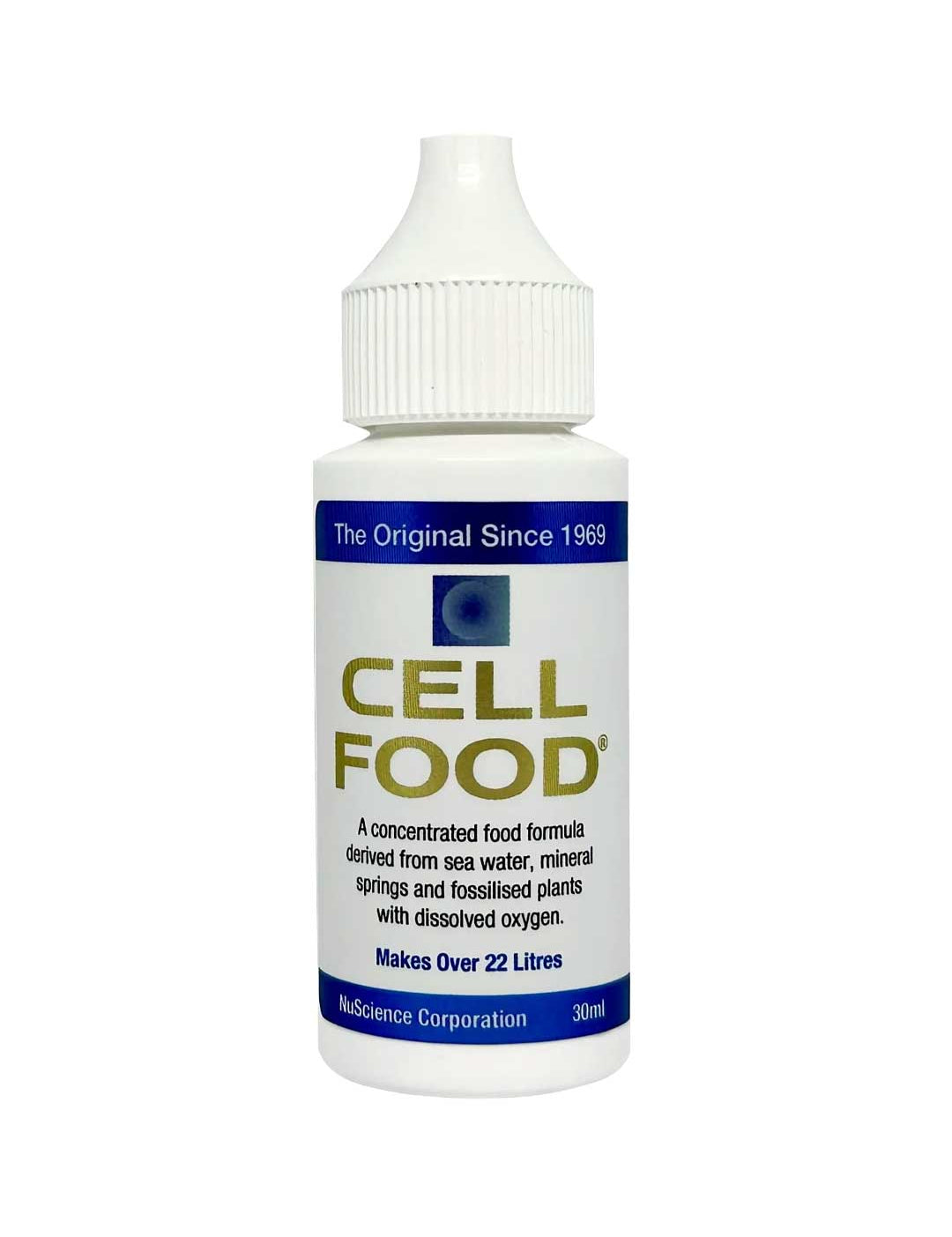 Bottle of Cell Food on a white background