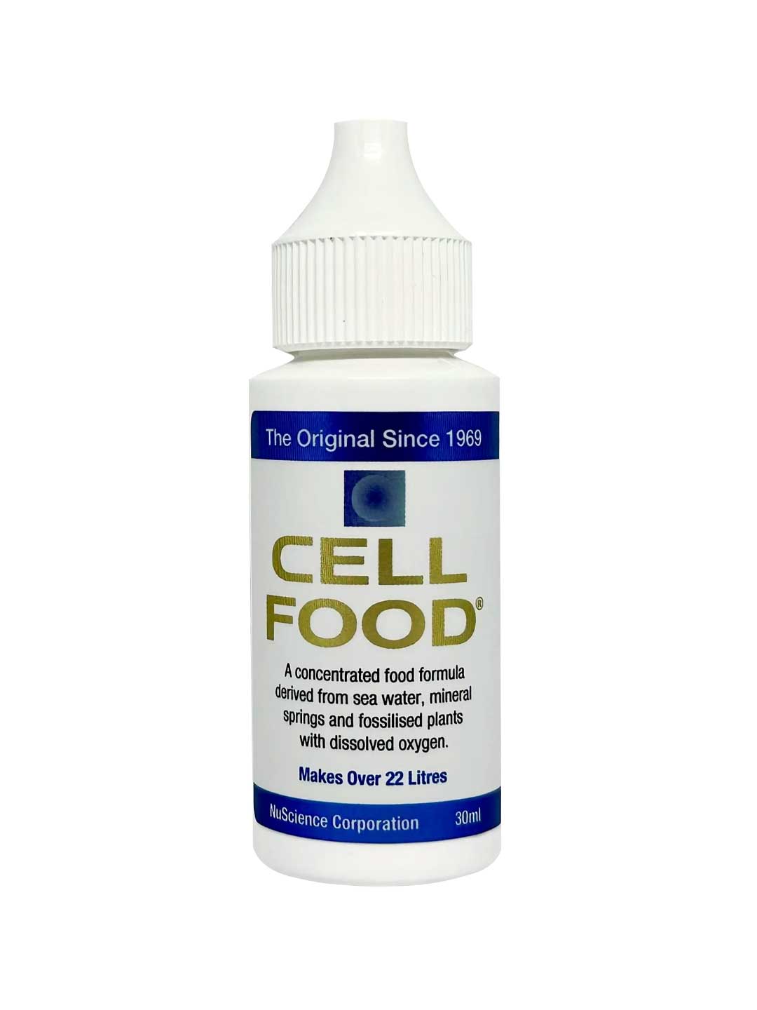 Bottle of Cell Food on a white background
