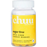 Chuu Nutrition Apple Cider Vinegar Gummies 60pcs come in a clear plastic bottle with a white lid; they’re sugar-free, vegan, gluten free, support digestion, and each bottle contains 60 gummies.