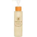 The Orgaid Cleansing Oil Ultra Deep Cleanse 120ml comes in a frosted pump bottle with a wooden-look cap and white pump, ideal for your skincare routine, displayed against a plain white background.