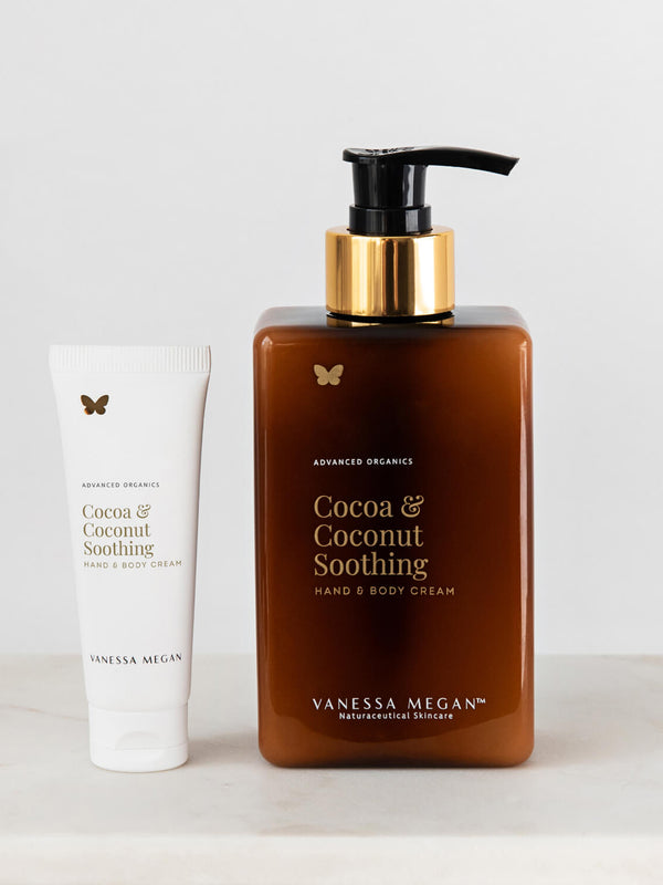 Vanessa Megan Cocoa and Coconut Soothing Hand and Body Cream with cream swatch