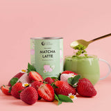 Nutra Naturals Collagen Strawberry Matcha Latte 100g with strawberries