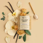 Nutra Naturals Collagen Beauty Vanilla 225g flatlay with ingredients