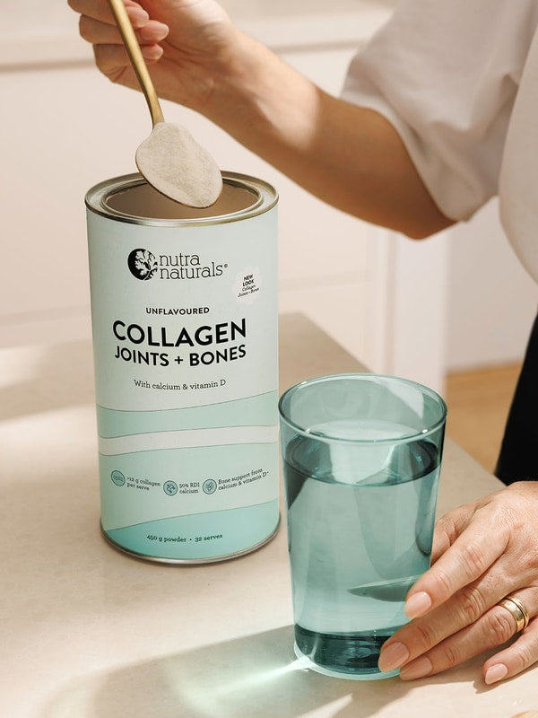 Nutra Naturals Collagen Joints and Bones being mixed in a kitchen