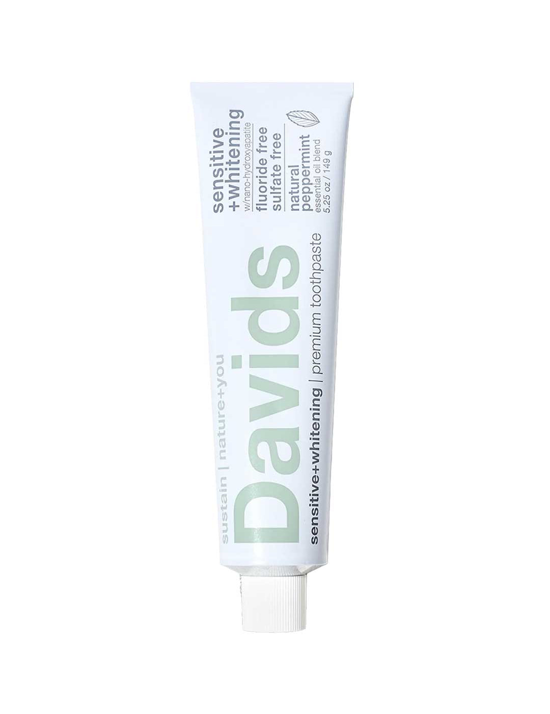 Davids sensitive whitening toothpaste tube on a white background