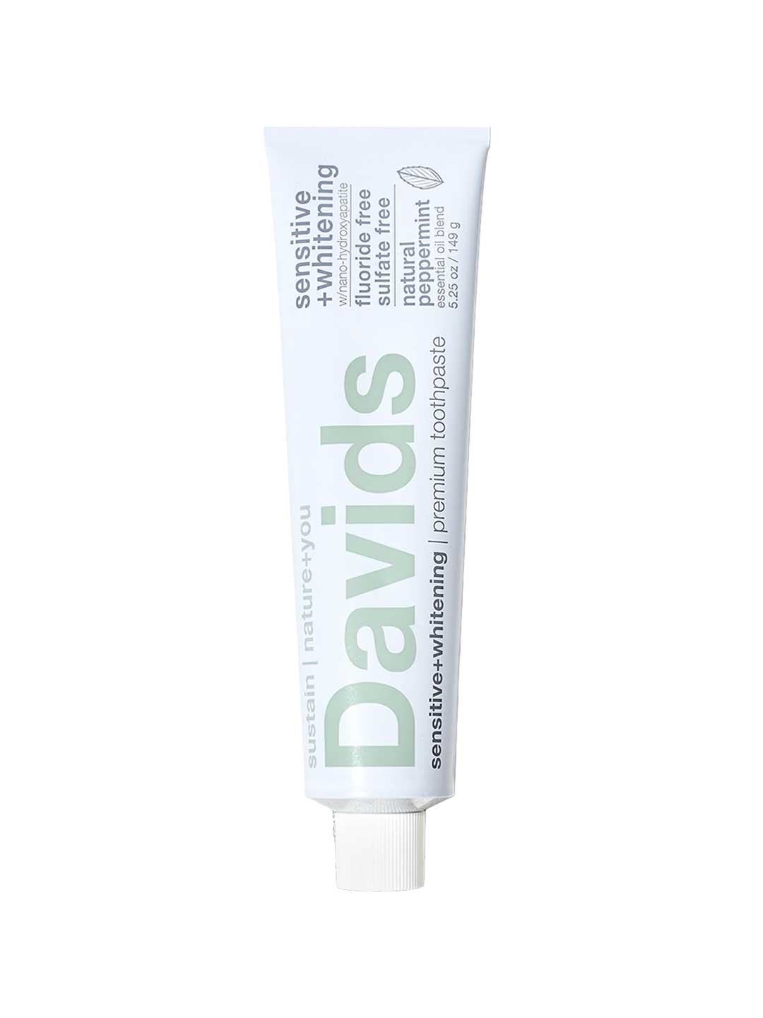 Davids sensitive whitening toothpaste tube on a white background