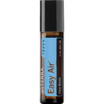 doTERRA Easy Air Touch roll-on in a slim amber bottle with a tall black cap, pale blue label and brown lettering.