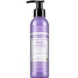 Purple bottle of Dr. Bronner's Lavender Coconut Organic Hair Crème on a white background