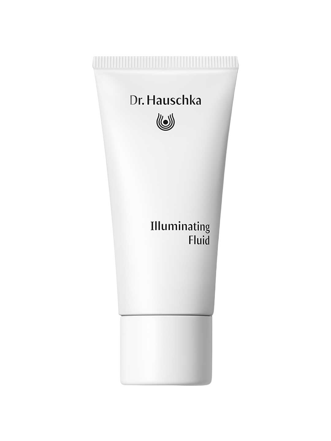 A white 30ml tube of Dr Hauschka Illuminating Fluid with black text and a simple logo sits against a plain background—this skincare-makeup hybrid imparts a natural, radiant glow to your complexion.