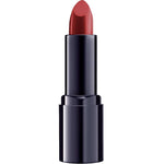 A Dr Hauschka Lipsticks 4g tube in red, featuring long-lasting color and a glossy black casing, is shown upright against a plain white background.