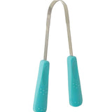 Dr Tung's Stainless Steel Tongue Cleaner with turquoise handles on a white background