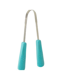 Dr Tung's Stainless Steel Tongue Cleaner with turquoise handles on a white background