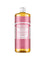 A 945 ml bottle of Dr. Bronner's Pure-Castile Liquid Soap - Cherry Blossom features a pink label, white cap, yellow liquid, and detailed text about its many uses and ingredients on the packaging.