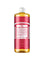 A 945 ml bottle of Dr. Bronner's Pure-Castile Liquid Soap - Rose, featuring a red label and white cap. The front label highlights its 18-in-1 uses, organic Rose oil, and organic ingredients.