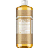 A 32 fl oz bottle of Dr. Bronner's Pure-Castile Liquid Soap - Sandalwood Jasmine, this organic soap features a gold and white label with detailed text and a white cap.