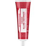 Red tube of Dr. Bronner's Cinnamon All-One Toothpaste on a white background