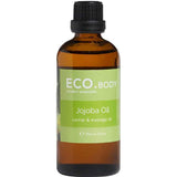 A 95ml brown glass bottle of ECO Modern Essentials Jojoba Oil body and carrier oil with a black screw cap, shown against a white background.