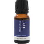 The ECO. Modern Essentials Dream Drops Essential Oil Blend 10ml comes in a small amber glass bottle with a black cap and blue label, perfect for bedtime relaxation and enriched with lavender essential oil.
